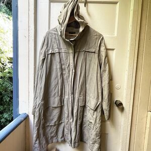 Eileen Fisher Hooded Jacket  XL Gray Organic Cotton Blend Utility Field w/flaws